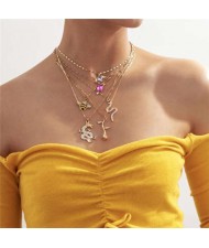 Dragon Snake and Rose Assorted Fashion Elements Pendants Multi-layer Alloy Women Necklaces