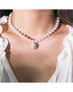Golden Seashell Pendant Pearl Fashion Graceful Women Costume Wholesale Necklace