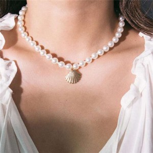 Golden Seashell Pendant Pearl Fashion Graceful Women Costume Wholesale Necklace