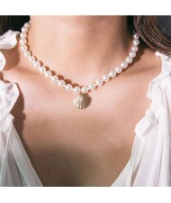 Golden Seashell Pendant Pearl Fashion Graceful Women Costume Wholesale Necklace