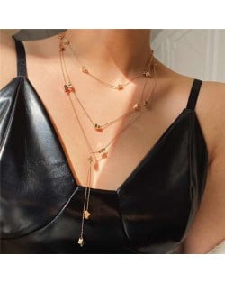 Golden Hearts Multi-layer Internet Celebrity Preferred High Fashion Women Alloy Wholesale Necklace