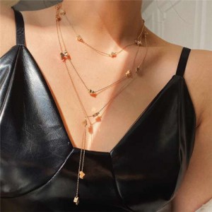 Golden Hearts Multi-layer Internet Celebrity Preferred High Fashion Women Alloy Wholesale Necklace