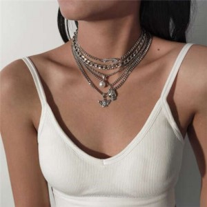 Punk Fashion Skull and Angel Pendants Multiple Layers Women Alloy Choker Necklace