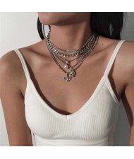 Punk Fashion Skull and Angel Pendants Multiple Layers Women Alloy Choker Necklace