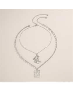 Dragon and Butterfly Pendants Multi-layer Hip Hop Fashion Women Alloy Necklace