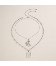 Dragon and Butterfly Pendants Multi-layer Hip Hop Fashion Women Alloy Necklace
