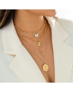 Butterfly and High Fashion Elements Pendants Triple Layers High Fashion Women Alloy Wholesale Necklace