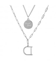 Alphabet and Good Luck Pendant Dual Layers High Fashion Women Costume Necklace