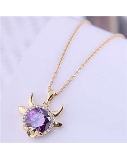 Lucky Ox Design Korean Fashion Women Alloy Necklace - Purple