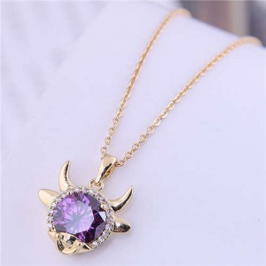 Lucky Ox Design Korean Fashion Women Alloy Necklace - Purple