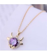 Lucky Ox Design Korean Fashion Women Alloy Necklace - Purple