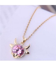 Lucky Ox Design Korean Fashion Women Alloy Necklace - Rose