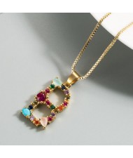 Colorful Gems Inlaid Aphabet Pendant 18k Gold Plated Long Chain Costume Wholesale Necklace