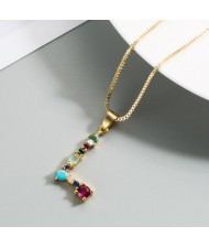 Colorful Gems Inlaid Aphabet Pendant 18k Gold Plated Long Chain Costume Wholesale Necklace