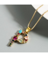 Colorful Gems Inlaid Aphabet Pendant 18k Gold Plated Long Chain Costume Wholesale Necklace