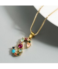 Colorful Gems Inlaid Aphabet Pendant 18k Gold Plated Long Chain Costume Wholesale Necklace