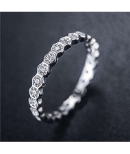 Cubic Zirconia Inlaid Glistening Hexagon Creative Design 18K Plated Rose Gold Ring - Platinum