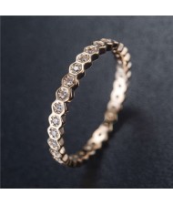 Cubic Zirconia Inlaid Glistening Hexagon Creative Design 18K Plated Rose Gold Ring - Rose Gold