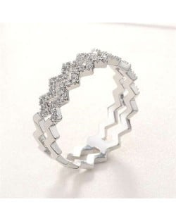 Dual Waves Design Cubic Zirconia Inlaid Platinum Plated Wedding Fashion Ring