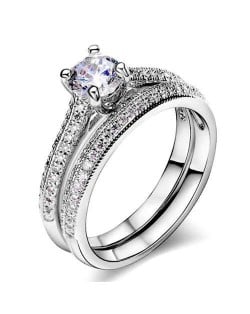 Four Claws Cubic Zirconia Embellished Platinum Plated Women Wedding Ring