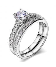 Four Claws Cubic Zirconia Embellished Platinum Plated Women Wedding Ring