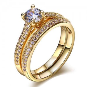 Four Claws Cubic Zirconia Embellished 18K Rose Gold Plated Women Wedding Ring