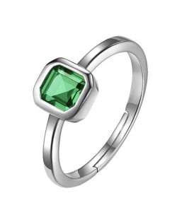 Square Green Gem Inlaid 18K Platinum Plated Women Ring