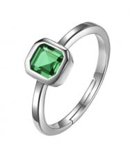 Square Green Gem Inlaid 18K Platinum Plated Women Ring