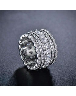 Shining Cubic Zirconia Embellished Lace Pattern Design 18K Platinum Plated Women Ring
