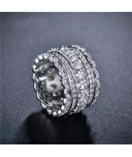 Shining Cubic Zirconia Embellished Lace Pattern Design 18K Platinum Plated Women Ring