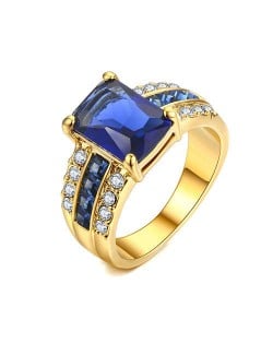 Square Blue Gem Inlaid Luxurious Style 18K Rose Gold Plated Women Ring