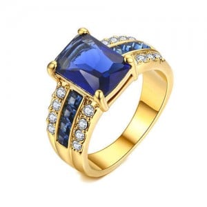 Square Blue Gem Inlaid Luxurious Style 18K Rose Gold Plated Women Ring