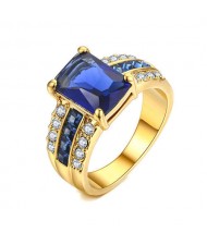 Square Blue Gem Inlaid Luxurious Style 18K Rose Gold Plated Women Ring