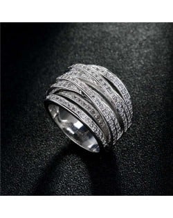 U.S. High Fashion Cubic Zirconia Embellished Mixed Rings Design 18K Platinum Plated Ring