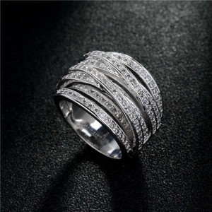 U.S. High Fashion Cubic Zirconia Embellished Mixed Rings Design 18K Platinum Plated Ring