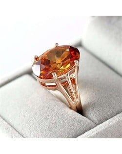 Graceful Oval Shape Gem Inlaid 18K Rose Gold Plated Women Ring
