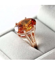 Graceful Oval Shape Gem Inlaid 18K Rose Gold Plated Women Ring