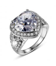 Rhinestone and Cubic Zirconia Elegant Heart Design 18K Platinum Plated Women Ring
