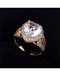Rhinestone and Cubic Zirconia Elegant Heart Design 18K Rose Gold Plated Women Ring