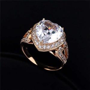 Rhinestone and Cubic Zirconia Elegant Heart Design 18K Rose Gold Plated Women Ring