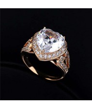 Rhinestone and Cubic Zirconia Elegant Heart Design 18K Rose Gold Plated Women Ring