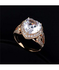 Rhinestone and Cubic Zirconia Elegant Heart Design 18K Rose Gold Plated Women Ring