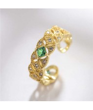 Green Gem Inlaid Delicate Rhinestone Internet Celebrity Choice 18K Rose Gold Plated Ring