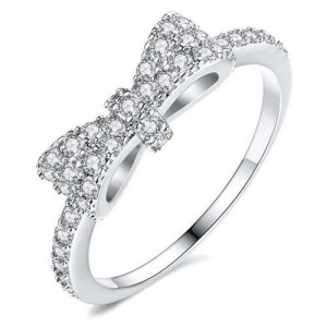 Cubic Zirconia Bowknot Korean Fashion 18K Platinum Plated Ring