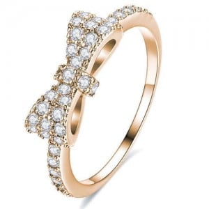 Cubic Zirconia Bowknot Korean Fashion 18K Rose Gold Plated Ring
