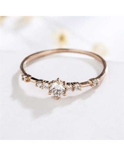 Cubic Zirconia Embellished Slim Fashion 18K Rose Gold Lady Ring