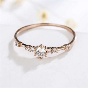 Cubic Zirconia Embellished Slim Fashion 18K Rose Gold Lady Ring