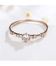 Cubic Zirconia Embellished Slim Fashion 18K Rose Gold Lady Ring