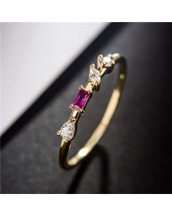Purple Cubic Zirconia and Rhinestone Embellished Slim Style 18K Gold Plated Ring