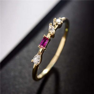 Purple Cubic Zirconia Embellished Slim Style 18K Gold Plated Ring